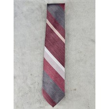 Wembley Mens Vintage Striped Necktie Burgundy Gray Wash n Wear Made in USA 3in