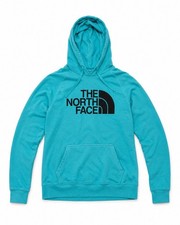 The North Face Women s Large Teal Blue Pullover Hoodie Black Logo Sweatshirt