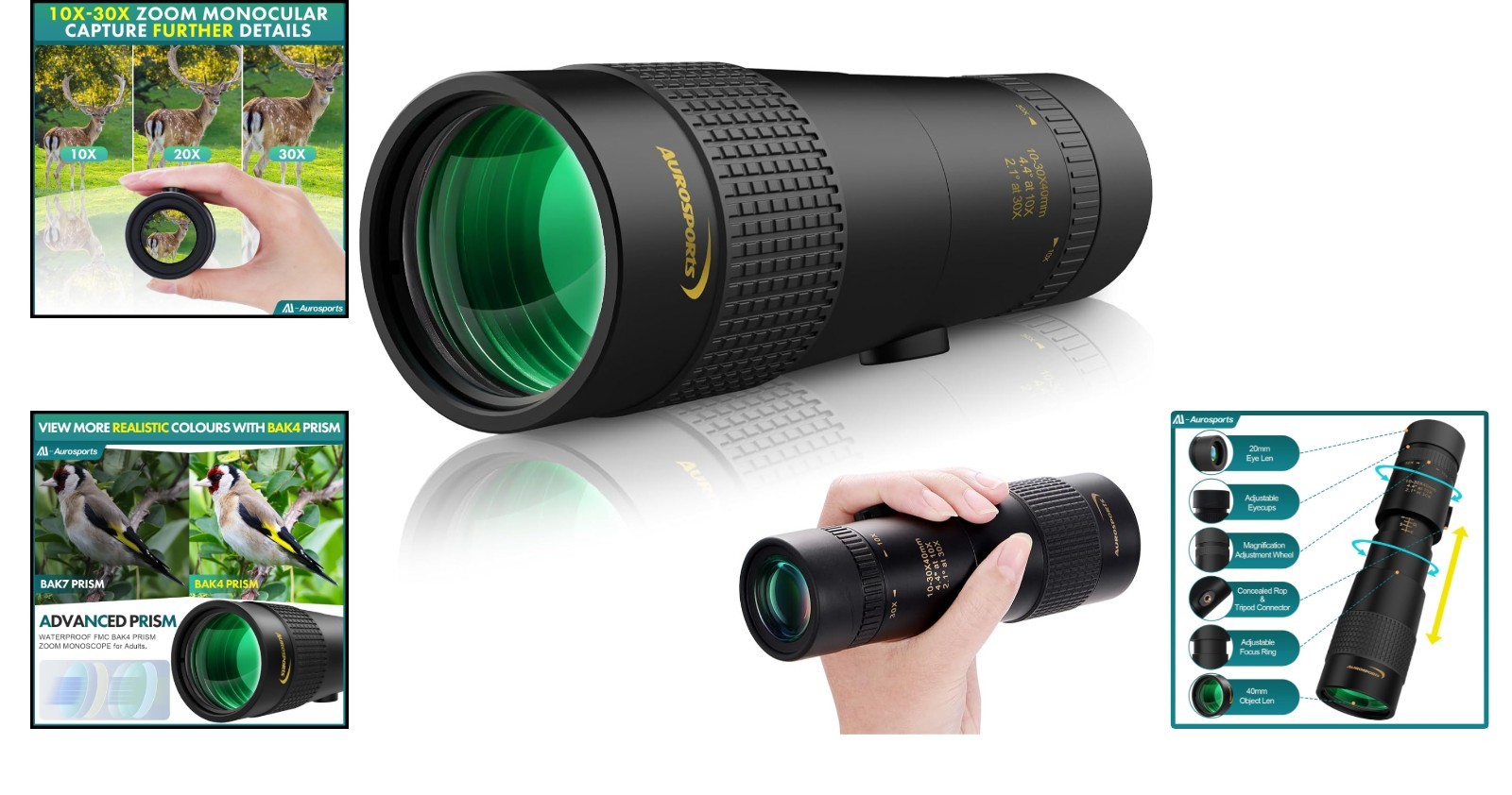 Zoom monoculaire 10-30x40 léger pour éviter la fatigue des jumelles