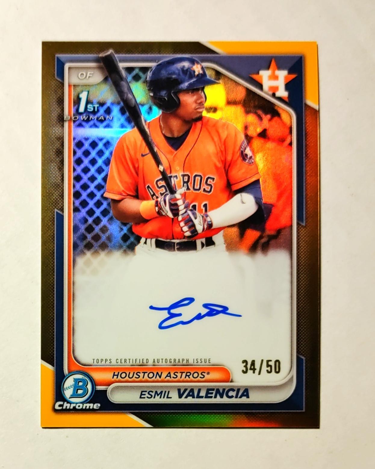 Esmil Valencia 2024 1st Bowman Chrome AUTO GOLD REFRACTOR 34/50 Astros Raw RC O6