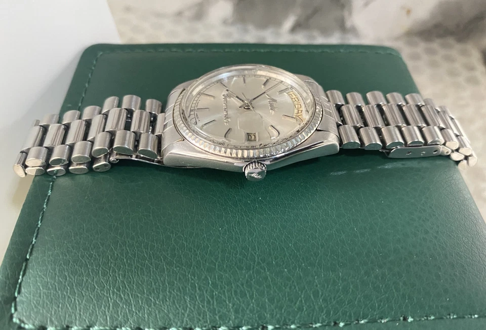Vintage Mido Commander President Day-Date Silver Dial Stainless Steel Watch - Bild 2 von 4