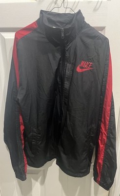 Nike Jacket Mens L Black Red Windbreaker Warmup Y2K