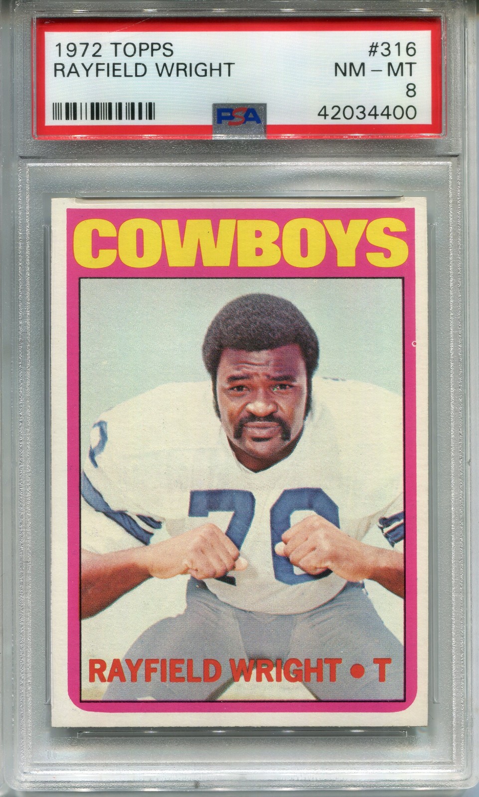1972 Topps #316 Rayfield Wright Rookie PSA 8 NM-MT Dallas Cowboys
