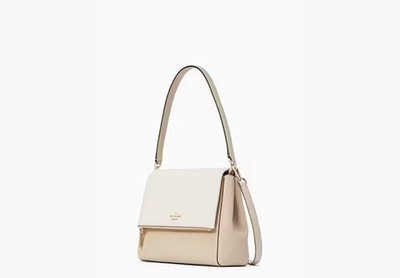   KATE SPADE NEW YORK Leather LEILA Medium Flap Shoulder Bag - Beige/White