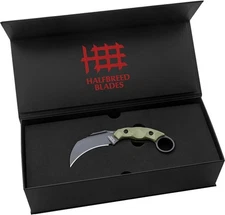 Halfbreed Blades Close Fixed Knife 3.5" K340 ISODUR Steel Blade Green G10 Handle