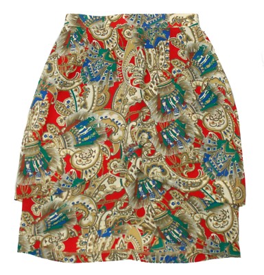 Rora-Rora Co Womens Japanese Red Green Yellow Pattern Peplum Skirt W24 L18