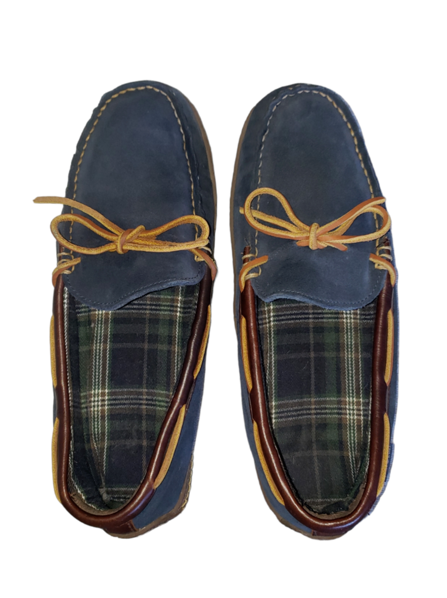 LL Bean Men\'s Slippers Sz 10 Medium Dark Blue Suede Slip-On Loafers LL Bean Slippers Blue Suede Flannel Lined Moccasin Men main image 3