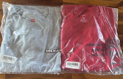 MENARDS Hanes Tagless T-Shirts~Lot Of 2~NIP~Red/Heather Gray~sz L
