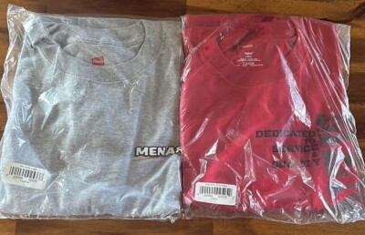 #ad MENARDS Hanes Tagless T Shirts Lot Of 2 NIP Red Heather Gray sz L $11.30
