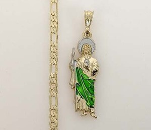 Authentic Medium Gold Plated Saint Jude Pendant 4mm Chain Necklace Oro San Judas Cadena
