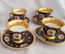 Antique Early 19th C  Old  Paris Porcelain  Floral  & Bird DesignCup/Saucers