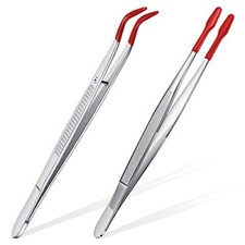 2 Pieces Tweezers with Rubber Tips Set PVC Rubber Coated Tips Bent Silver, Red