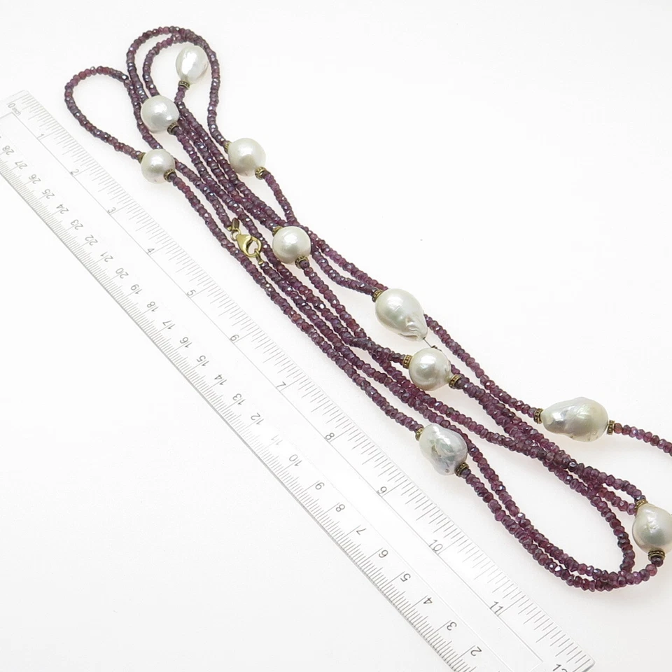 925 Sterling Silver Real Baroque Pearl & Amethyst Long Bead Chain Necklace 72" - Image 2 of 4
