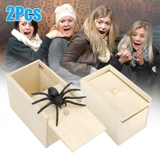 2X Wooden Prank Spider Scare Box Hidden in Case Trick Play Joke Scarebox Gag Toy