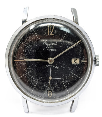 Uhr Phigied Extra 17 Rubis Swiss Made Black Dial 34mm Vintage Watch Mechaniker