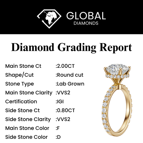 IGI 2.82 CT F\VVS2 Round Cut Lab Grown Diamond Engagement Ring 14K Yellow Gold - 第 2/9 張圖片