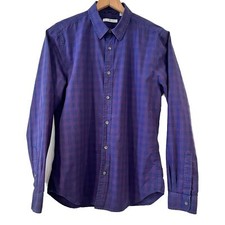 7 For All Mankind Blue Plaid Dress Shirt Medium Office Work Career