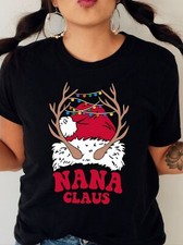 Women's Festive Nana Claus Graphic Tee - Casual Crew Neck, Short Sleeve