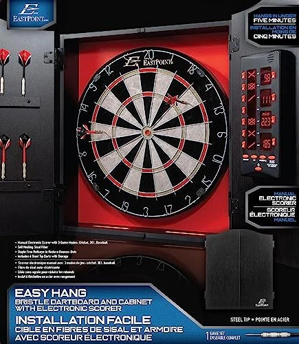 Tournament Bristle Dartboard and Easy Hang Cabinet with Electronic Scoreboard - Picture 4 of 7