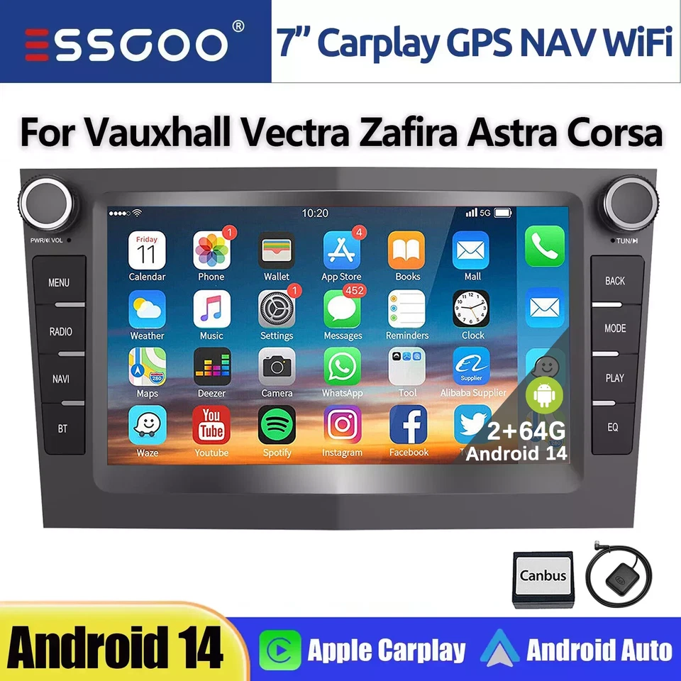 For Vauxhall Corsa C Astra Zafira Apple Carplay Car Radio Stereo GPS Android 14