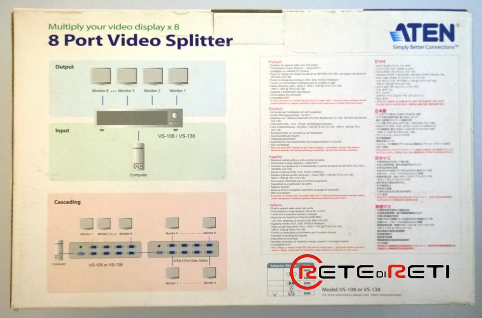 €76+IVA ATEN VS138 8-Port Video Splitter VGA XGA SVGA UXGA and multisync monitor - Immagine 3 di 4