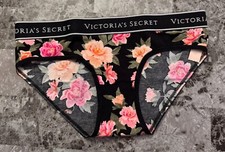 NWT VICTORIA'S SECRET BLACK PINK FLORAL ROSE THICK LOGO BAND HIPHUGGER PANTIES