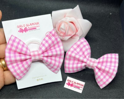 Pink Bow Bobbles Hairband Hair Tie Elastic Band School Uniform - Main Image