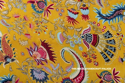 5 Yard Indian New Cotton Running Dressmaking Loose Handmade Sewing Fabric Yellow