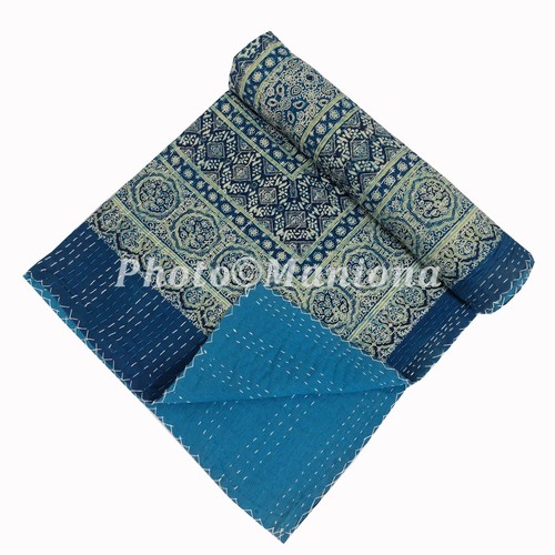 Indische Baumwolle König Kantha Quilt Überwurf Decke Tagesdecke Handblock Druck Gudari