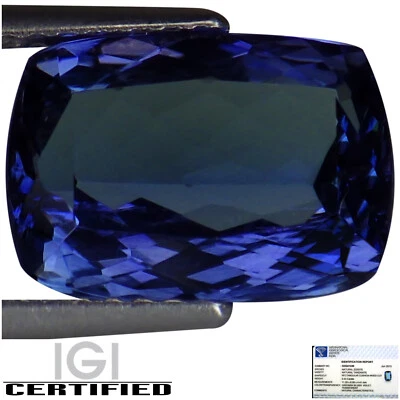 3.50 Ct IGI Certified AA Natural D Block Tanzanite Cushion Cut Green Blue Violet - Image 1 of 2