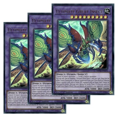 Yugioh - Ultimate Great Insect x 3 - 1st Edition Ultra Rare NM - Free Holo Card