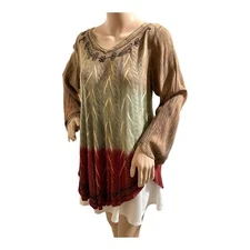 Greater Good Womens Tunic Top S, M Multicolor Sequin Bead Embroidery Boho Hippie