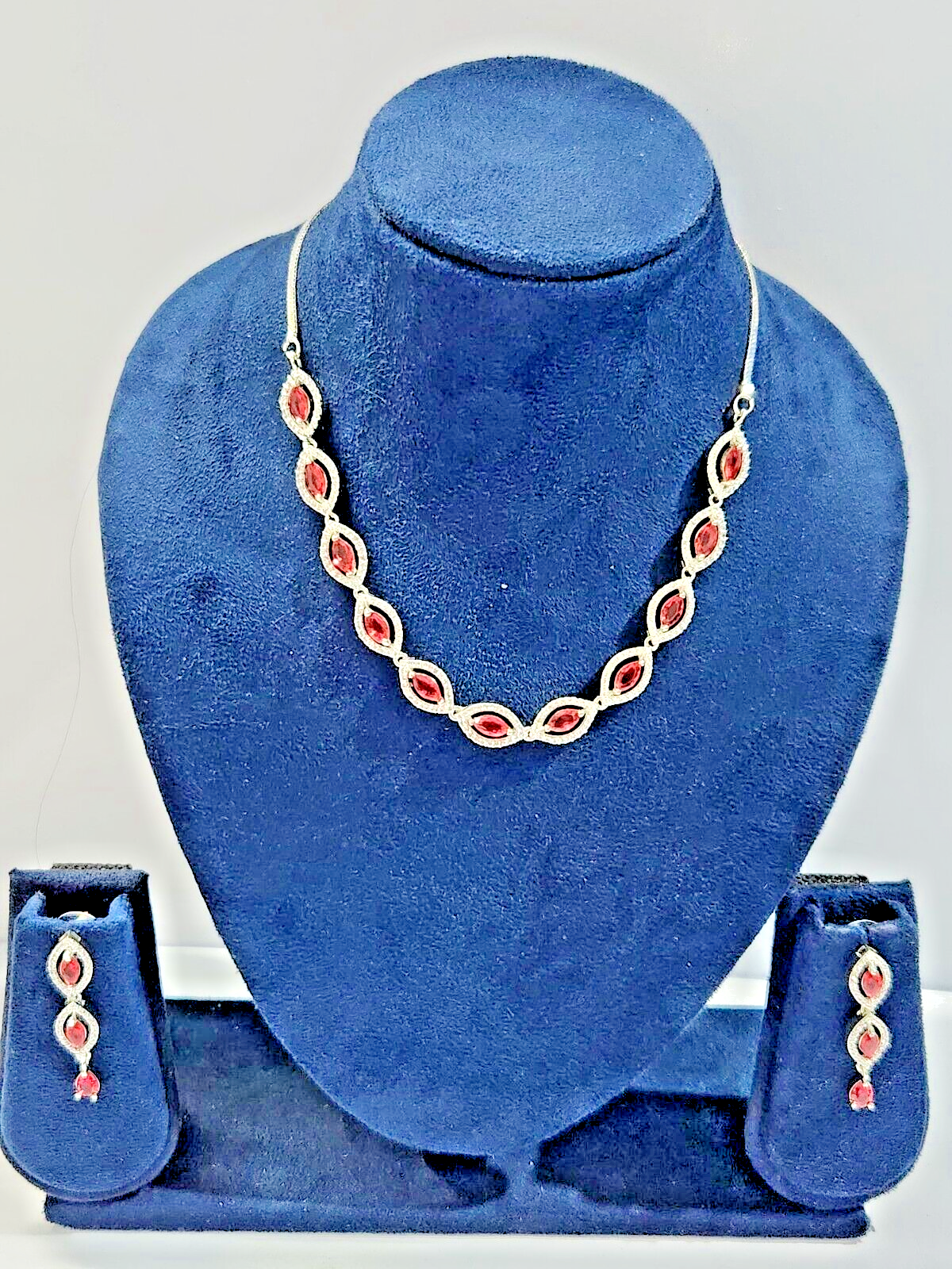 White Gold Filled Lab-Created Ruby Diamond Cut Sleek Neck Set UK-image