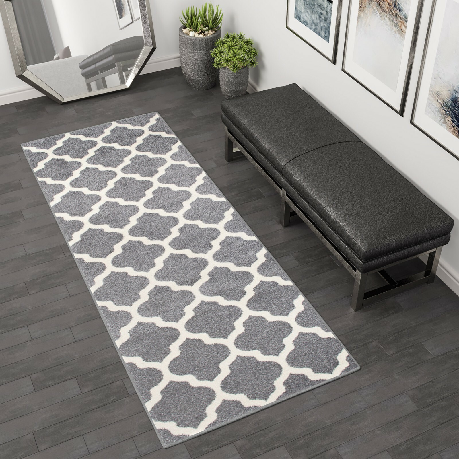 Grey Hallway Runner Small Large Modern 