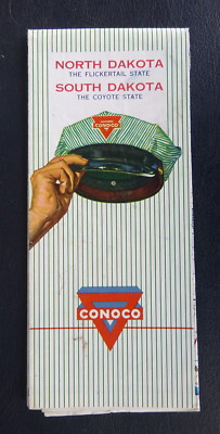 1959 North South Dakota road map Conoco  oil  gas Flickertail Coyote state