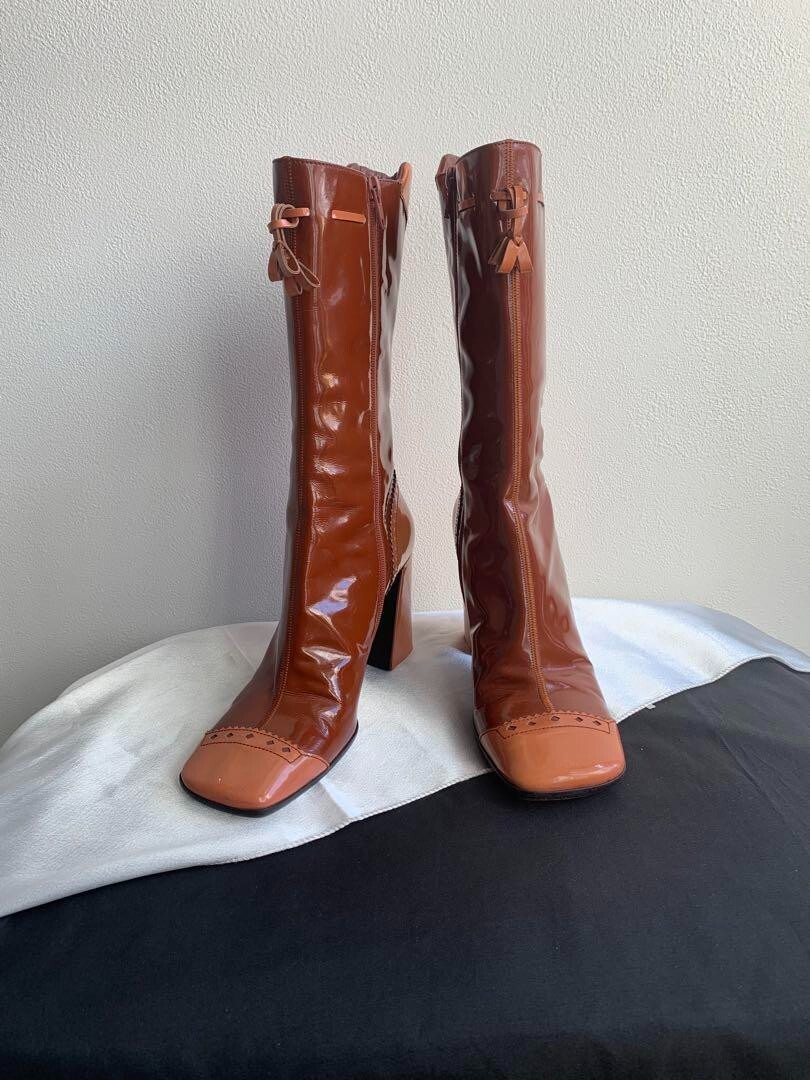 PRADA 90s Rare Patent Leather Boots Size 36 Brown Women's | eBay