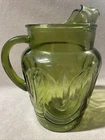 MCM Anchor Hocking Colonial Tulip 2 Qt Green Glass Beverage Pitcher w/Ice Lip 9”