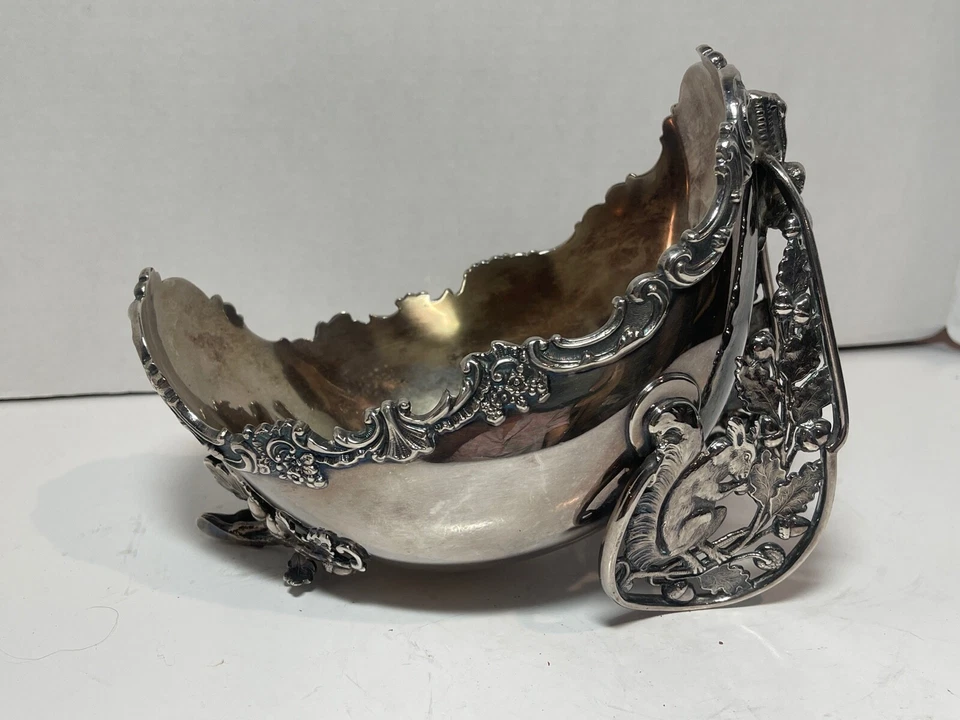 Adelphi Antiguo Victoriano Art Nouveau Plato de Plata Ardilla Nuez Cuenco Plato c1900 Foto 4 de 4