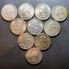 Washington Quarters Silver Lot of 10 Various Mint Marks, All 90% Silver