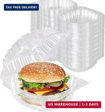 Disposable Plastic To Go Containers with Clear Lids 100 Pack Fancy Hinged Top
