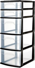 Drawer Tower, 5-Tier Clear Plastic Storage Organizer Unit, Black Frame - Multi-P