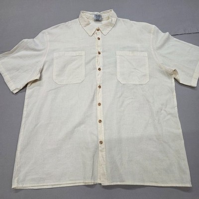 Aries and Taurus Button-Up Shirt Mens XL Cream 100% Cotton Used