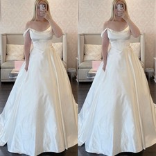 Simple Wedding Dresses Satin Off Shoulder A Line Sweep Train Bridal Gowns