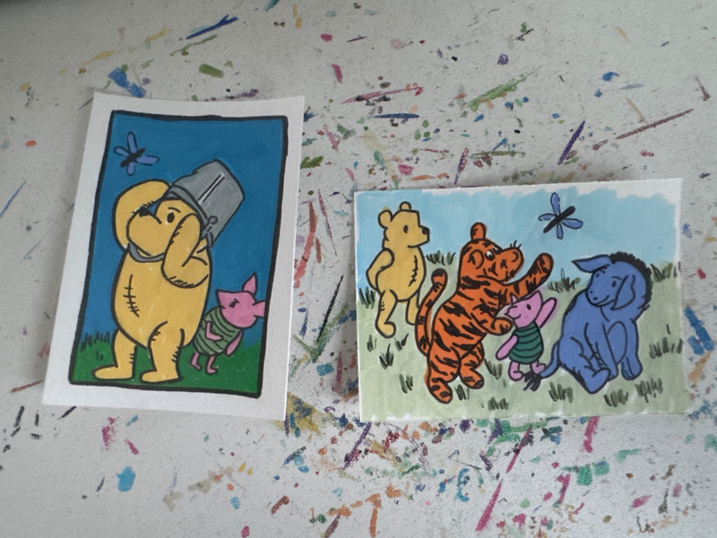 aceo art card, 2 cards, Pooh series, acrylic, Artist_Hollyk
