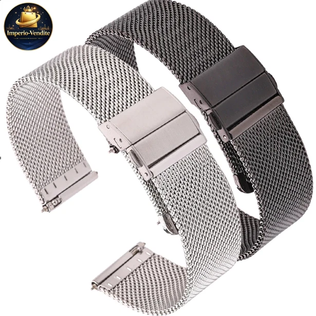 Cinturino Orologio Milanese In Acciaio Inox, Larghezza 14 Mm, Chiusura A Gancetto, Superficie Lucida - 3