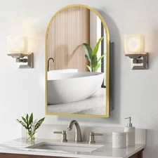 Arched Gold Medicine Cabinet with Mirror,20 x31 Inch Metal Framed Bathroom Mi...