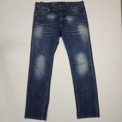 G-Star Raw Denim GS01 Jeans Mens 36x34 Blue Cotton Whiskered Detail Mid Rise