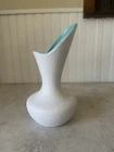 Vintage MCM Royal Haeger White Textured Lava & Aqua Turquoise #413 Vase 9” EUC