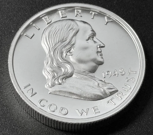 2 Troy oz 1948 Franklin Half Tribute Intaglio Mint .999 Fine Silver Round