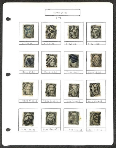 USA SCOTT 73 x16 BLACK JACK STAMPS FANCY CANCELS USED (1861) CAT VALUE $1120 16